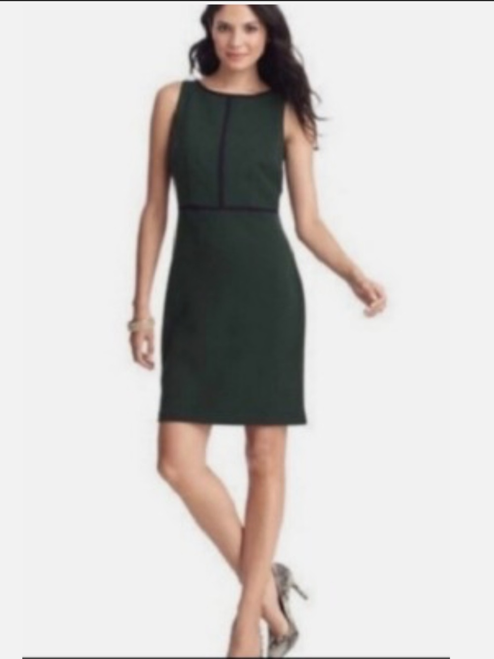 Loft Green Sheath Dress with Black Piping — Sleeveless